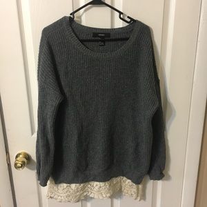 Grey Sweater with Lace edging